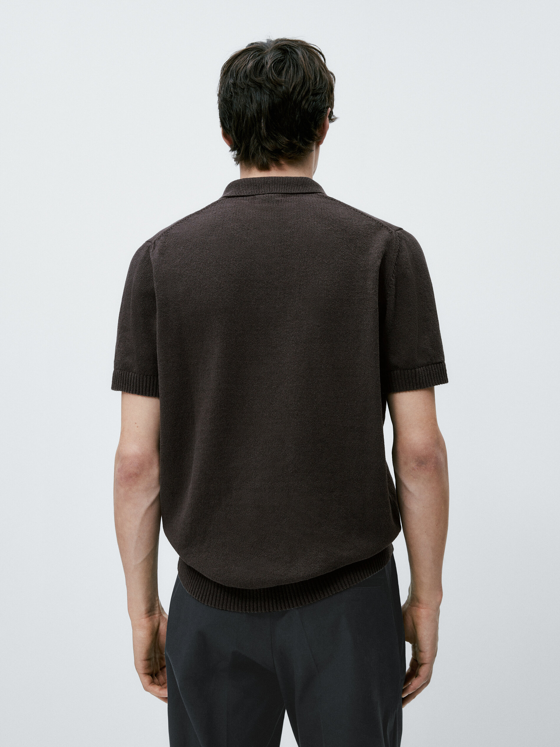 Camisa polo de algodão de manga curta - MARROM