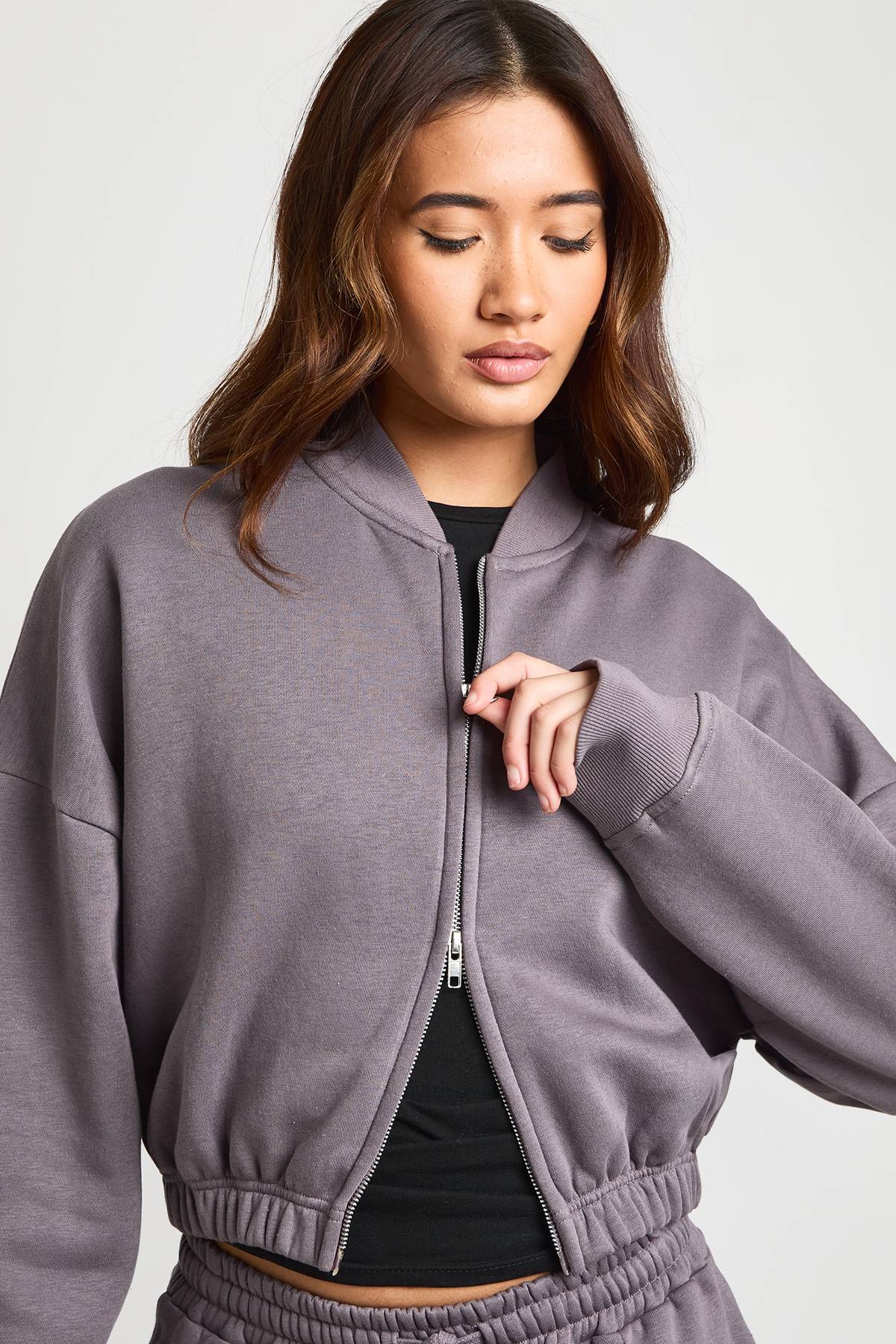 boohoo Survêtement Jambes Droites avec Bomber à Fermeture Éclair