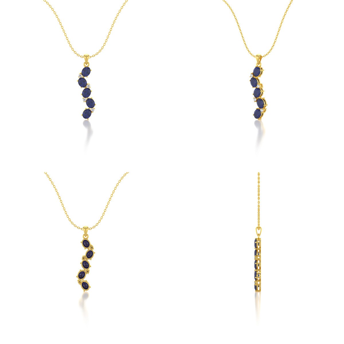 Collier Pendentif ADEN Or 585 Jaune Saphir et Diamants Chaine Or 585 incluse 1.78grs