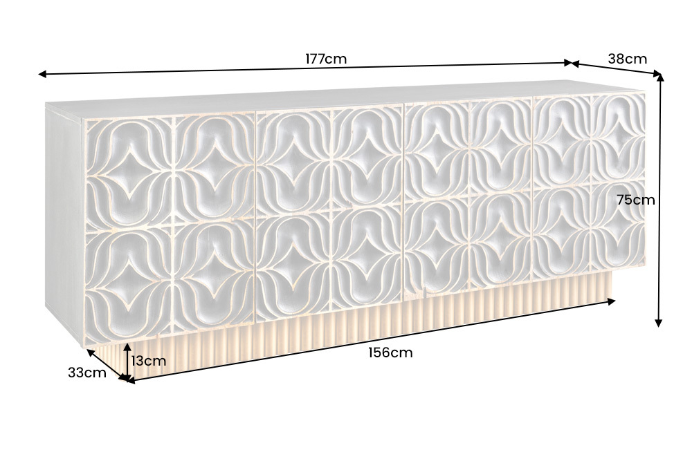 Handgefertigtes Sideboard PIAZZA SAN MARCO 180cm grau gold Mangoholz massiv 3D-Design