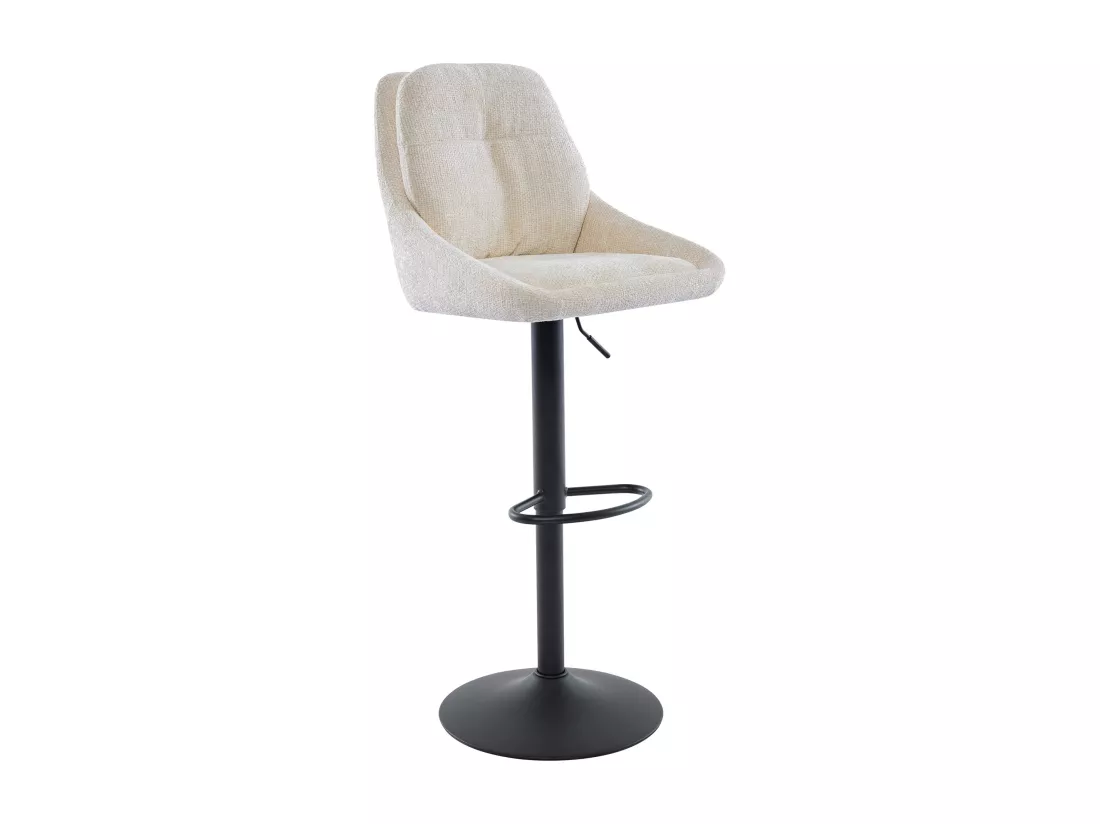 Lot de 2 tabourets de bar en tissu texturé et métal noir - Hauteur réglable - Crème - LARANZA