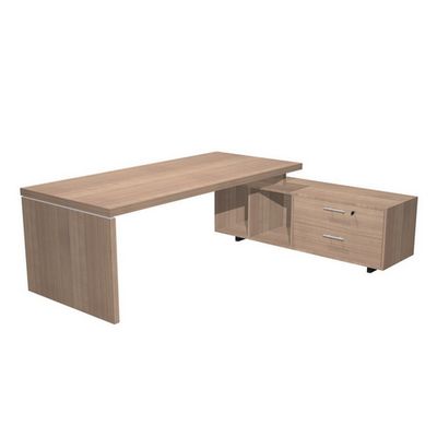 Bureau Manager FLORA - avec console retour réversible - L225 x P170 cm - pieds panneaux - plateau imitation merisier arabis