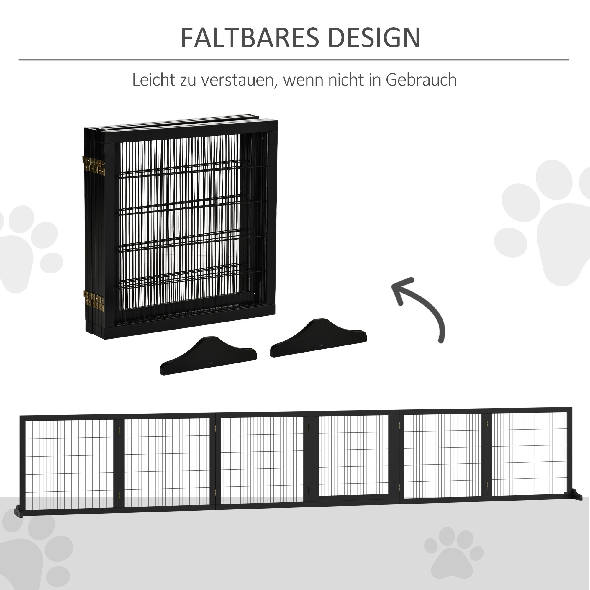 PawHut Türschutzgitter mit sechs separaten Paneelen schwarz 432L x 36B x 70H cm