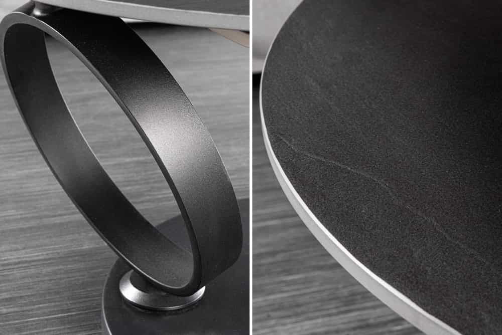 Design Couchtisch DANCING RINGS schwarz grau rund drehbar Keramik Metall