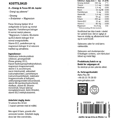 Ginseng, B-vitamin og magnesium