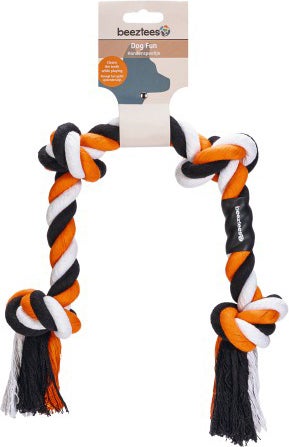 Beeztees hondenspeelgoed flostouw 4 knopen zwart/oranje 270 g