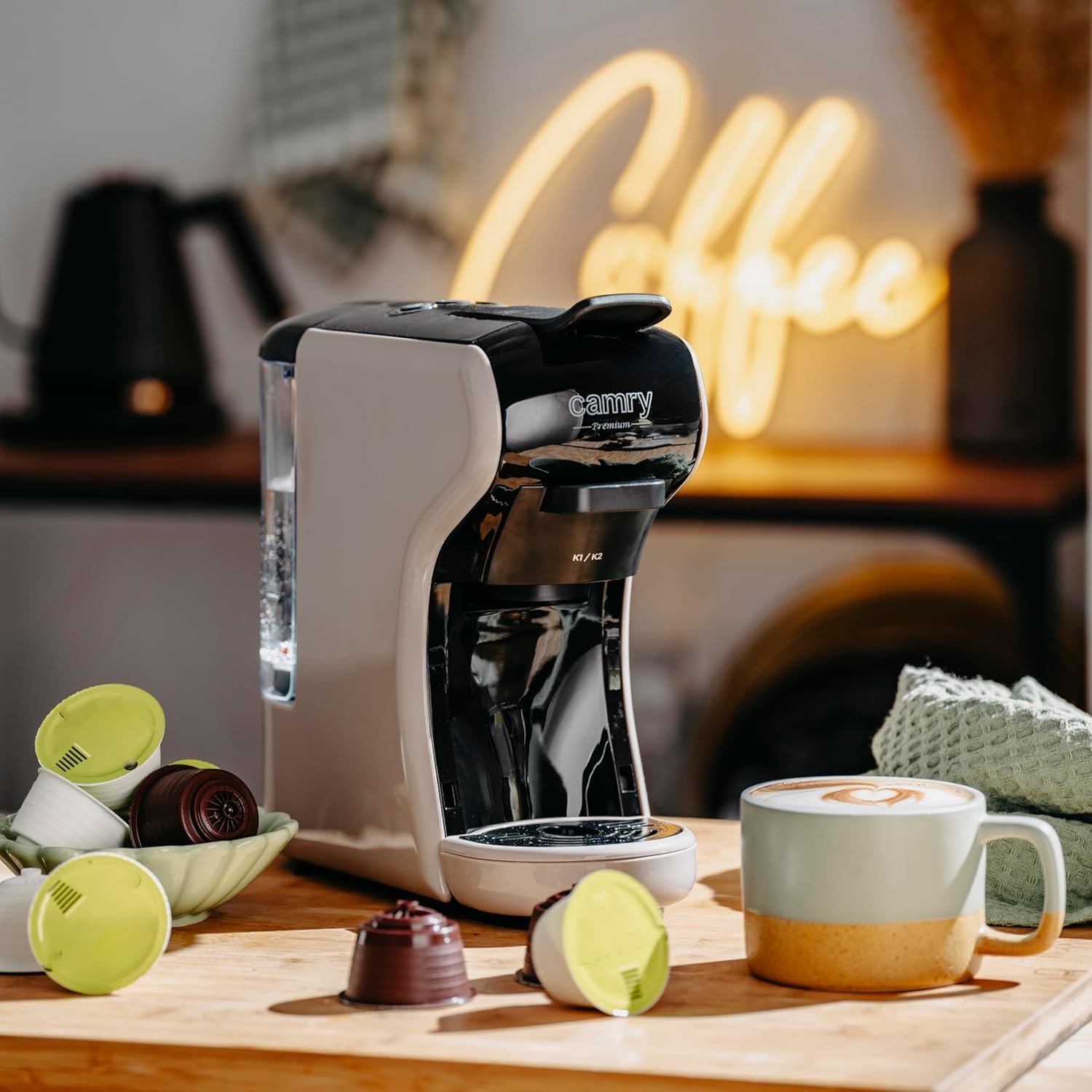 CAMRY Kapselkaffeemaschine CR 4414 mit 0,6L Wasserta 19 Padmaschine kompakt Bar - Espressomaschine 3000W Kompatibel mit Nespresso, Dolce Gusto, Lavazza & mehr - Einfache 3-Knopf-Bedienung