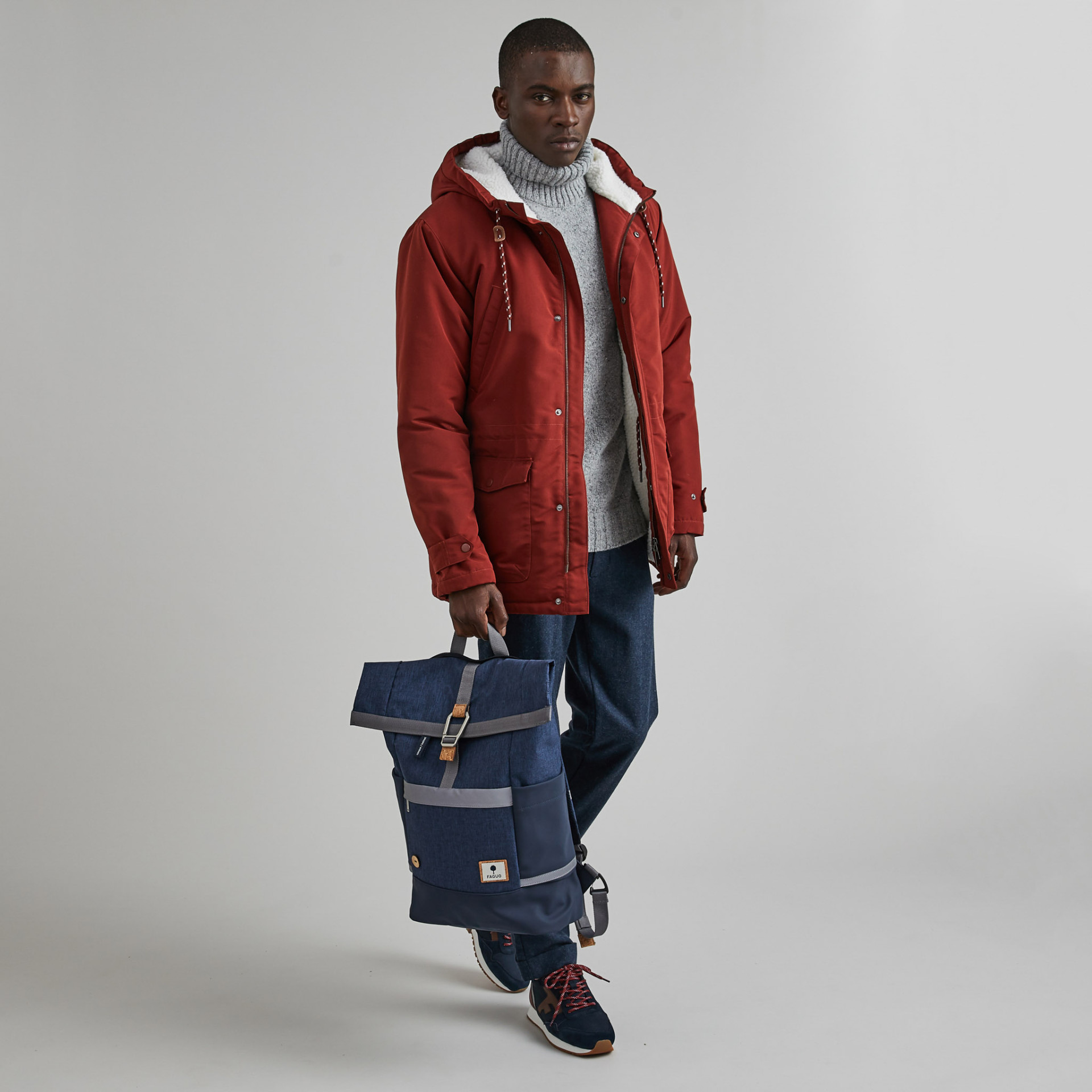 Sac à dos jeans marine végan en polyester recyclé - modèle Cycling medium