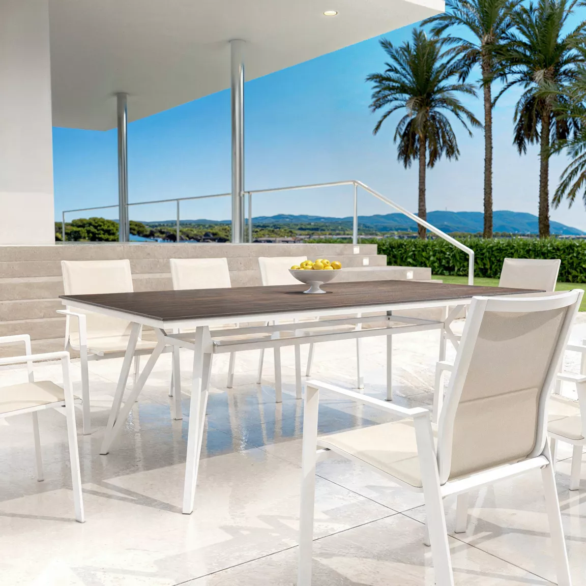 Table de jardin en aluminium et HPL 10 places (220 x 115 cm) Biarritz effet bois Blanc