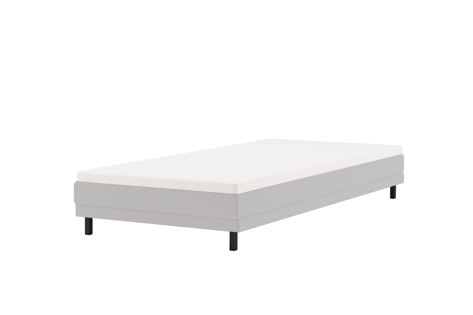 Komfort 5 regulerbar seng 80x200 cm Tekstil Primo 84 lys grå, Komfort 5 overmadrass og sorte firkantede ben, gavl selges separate.