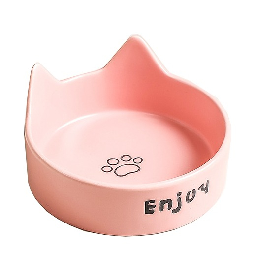 (Ø12.5cm) Keramik Futter Napf Katzen Schüssel Haustier Wasser Schale - Rosa / Pfote