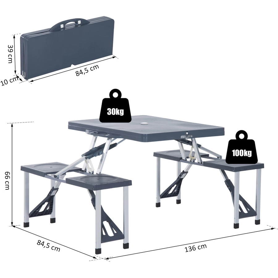 Outsunny Campingtisch mit 4 Sitzen schwarz, grau