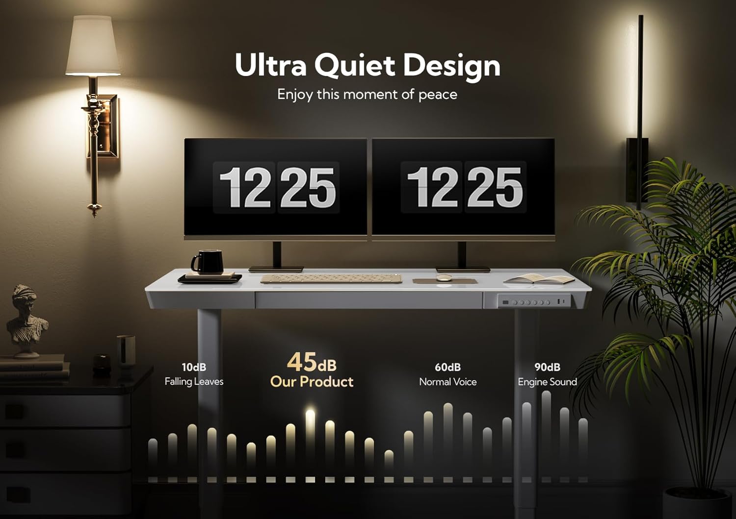 Claiks Glas Höhenverstellbarer Schreibtisch 120x60 cm Elektrischer Steh-Sitz-Schreibtisch mit robuster Glasplatte Leiser Motor für Homeoffice & Büro Ergonomisches Design für gesundes Arbeiten (Weiß)