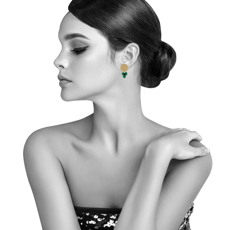 Boucles d'Oreilles Pastille en Laiton et Bouquet de Perles de Verre