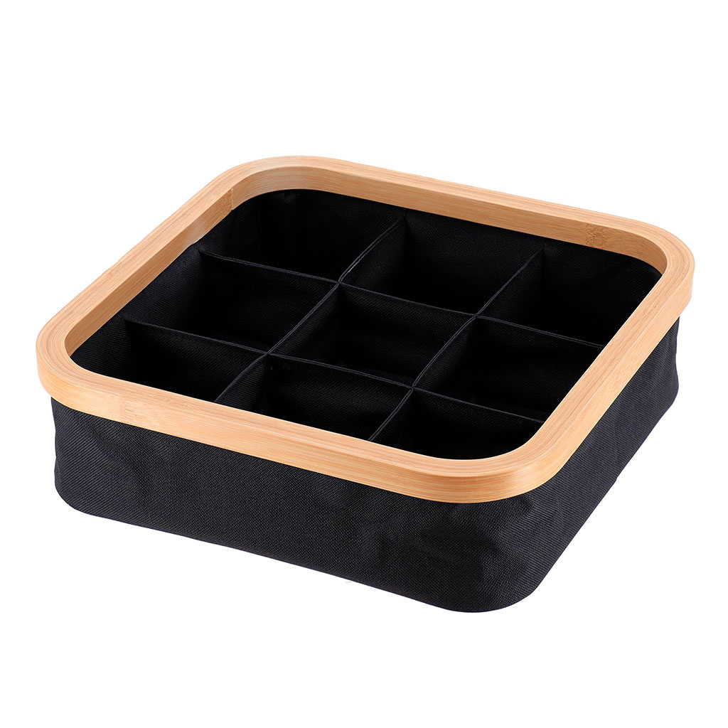 Panier carré chic intérieur 9 compartiments noir 30x30x3.5cm