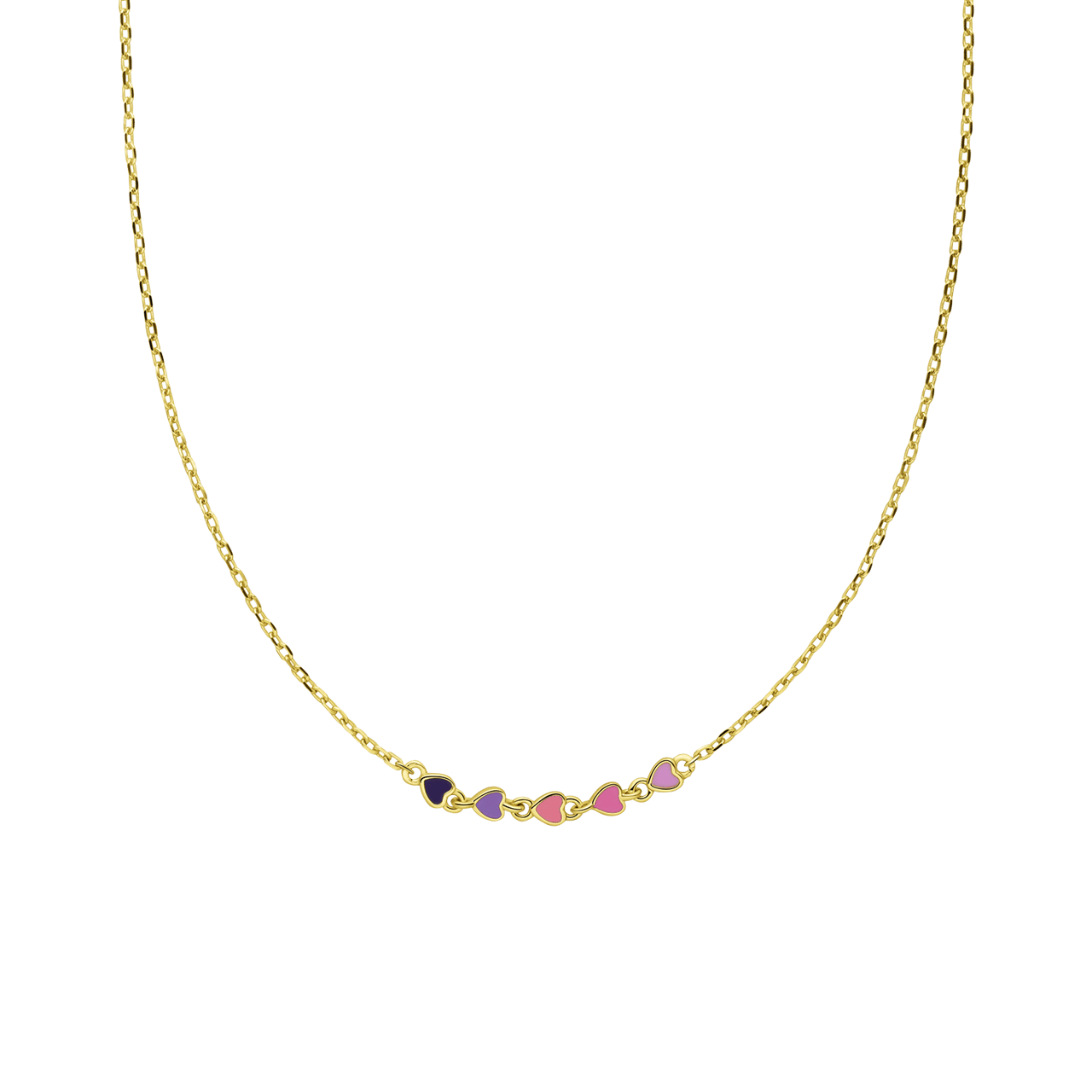 Zilveren goldplated ketting gekleurde emaille hartjes