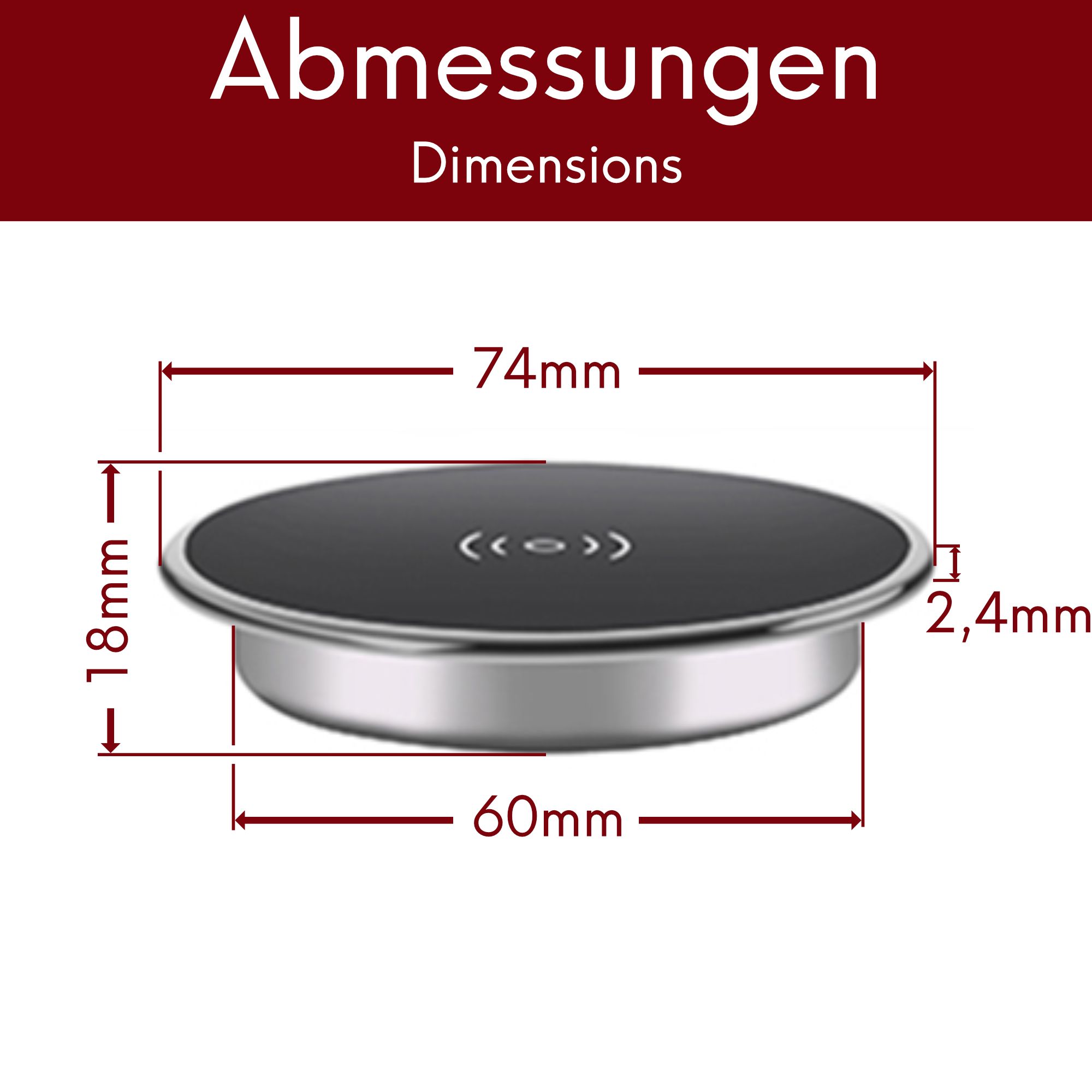 Drahtlose Einbau-Schnellladestation 20 Watt für Smartphone und Tablet (QI)