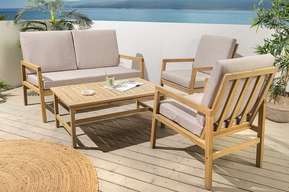 Outdoor Garten-Sitzgruppe BALI 110cm natur beige Akazie Massivholz wetterfest