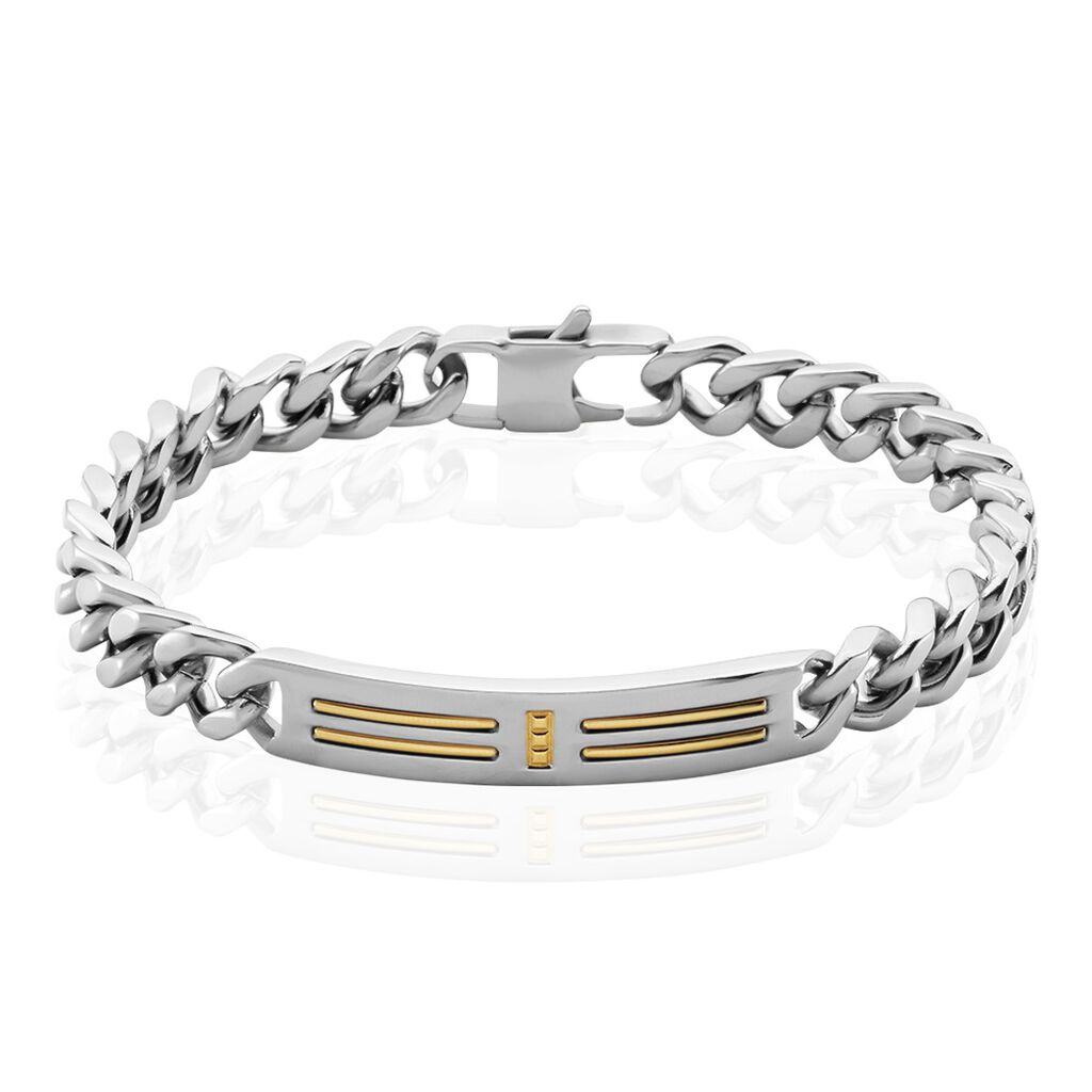 Bracelet Identité Acier Blanc Et Plaqué Or Aristocles