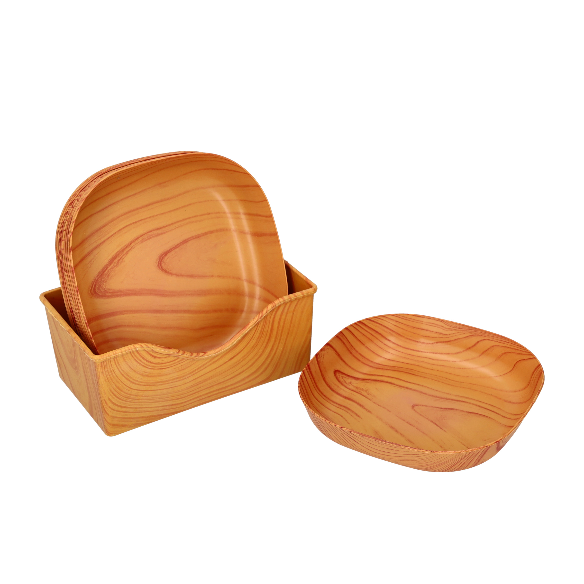 (13-tlg. Set) Serviertablett Küchen Snack Tablett inkl. Schälchen   Teller in Holz Optik - Braun