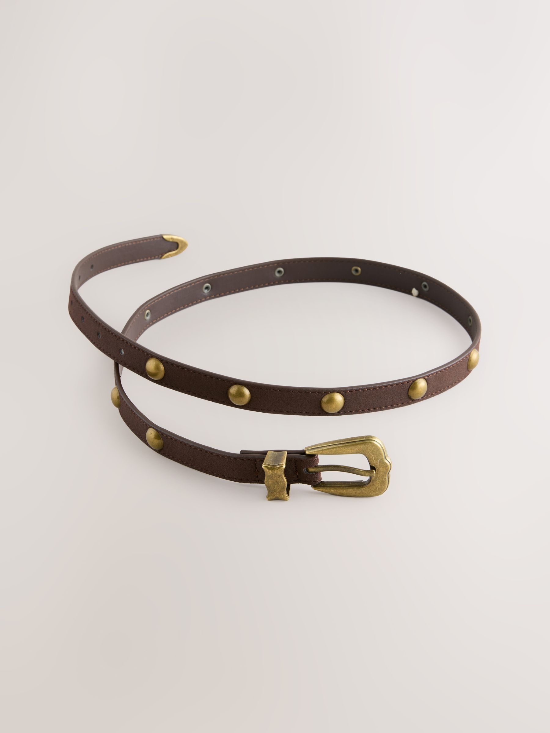 Chocoladebruin - Skinny PU Domed Stud Belt