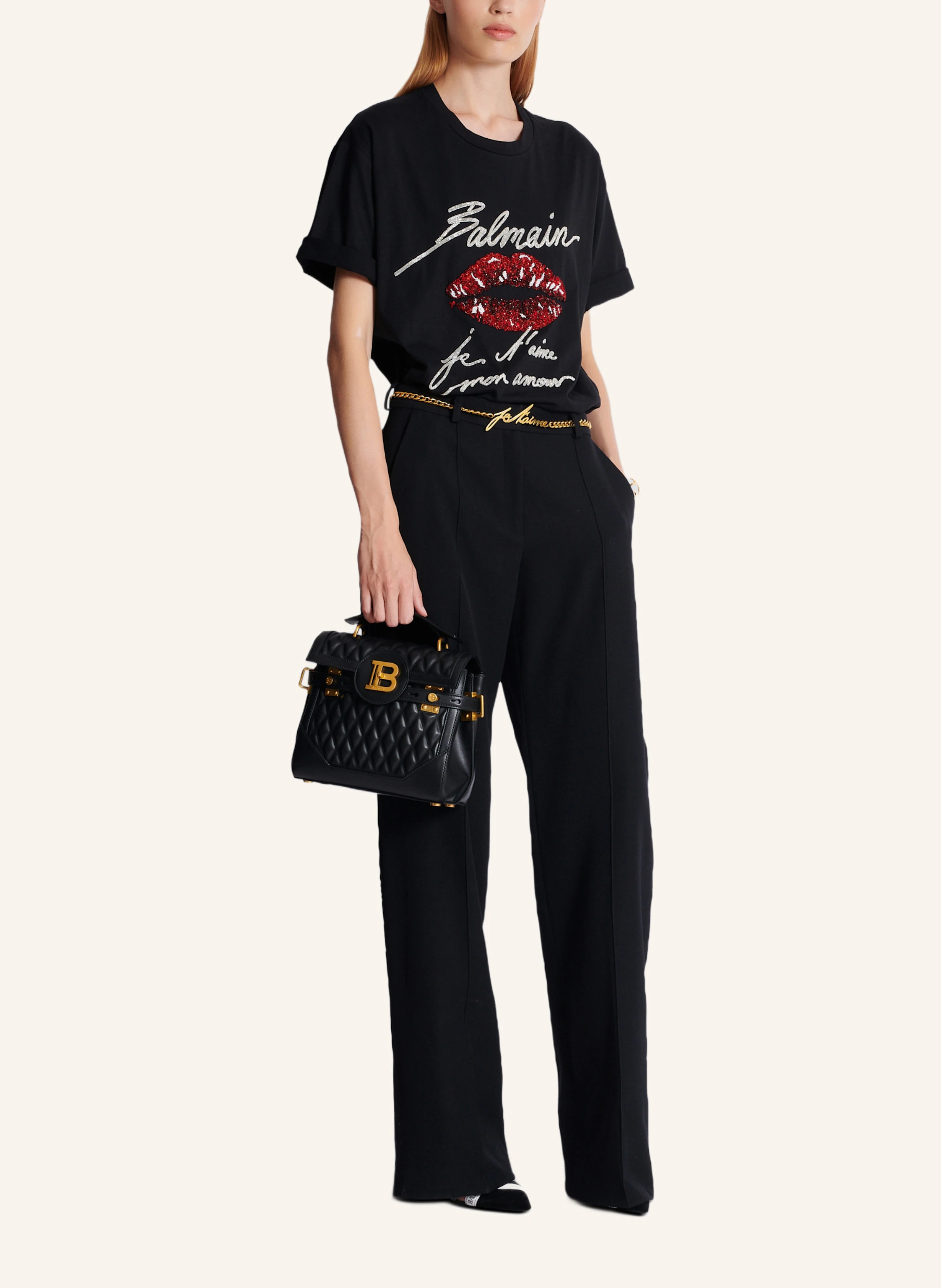 BALMAIN Tasche B-Buzz 23 aus gestepptem Kalbsleder mit Diamond-Muster
