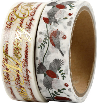 Masking Tape - Glædelig Jul Og Fugle - Folie - B 15 MM - 2X4 M