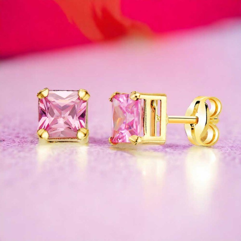 Boucles d'Oreilles Or 18 Carats 750/000 - Zirconiums Roses-1322
