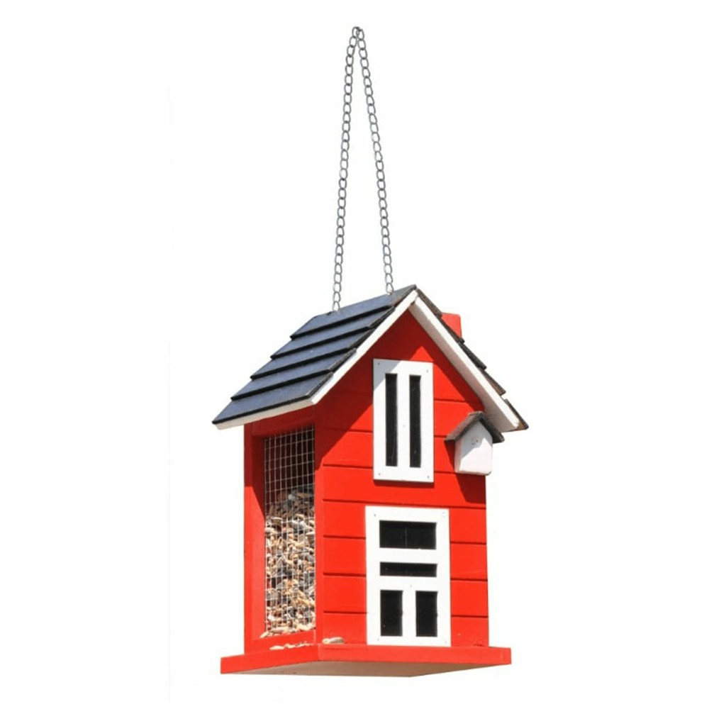 Mangeoire à oiseaux suspendue en forme de maison rouge et blanc