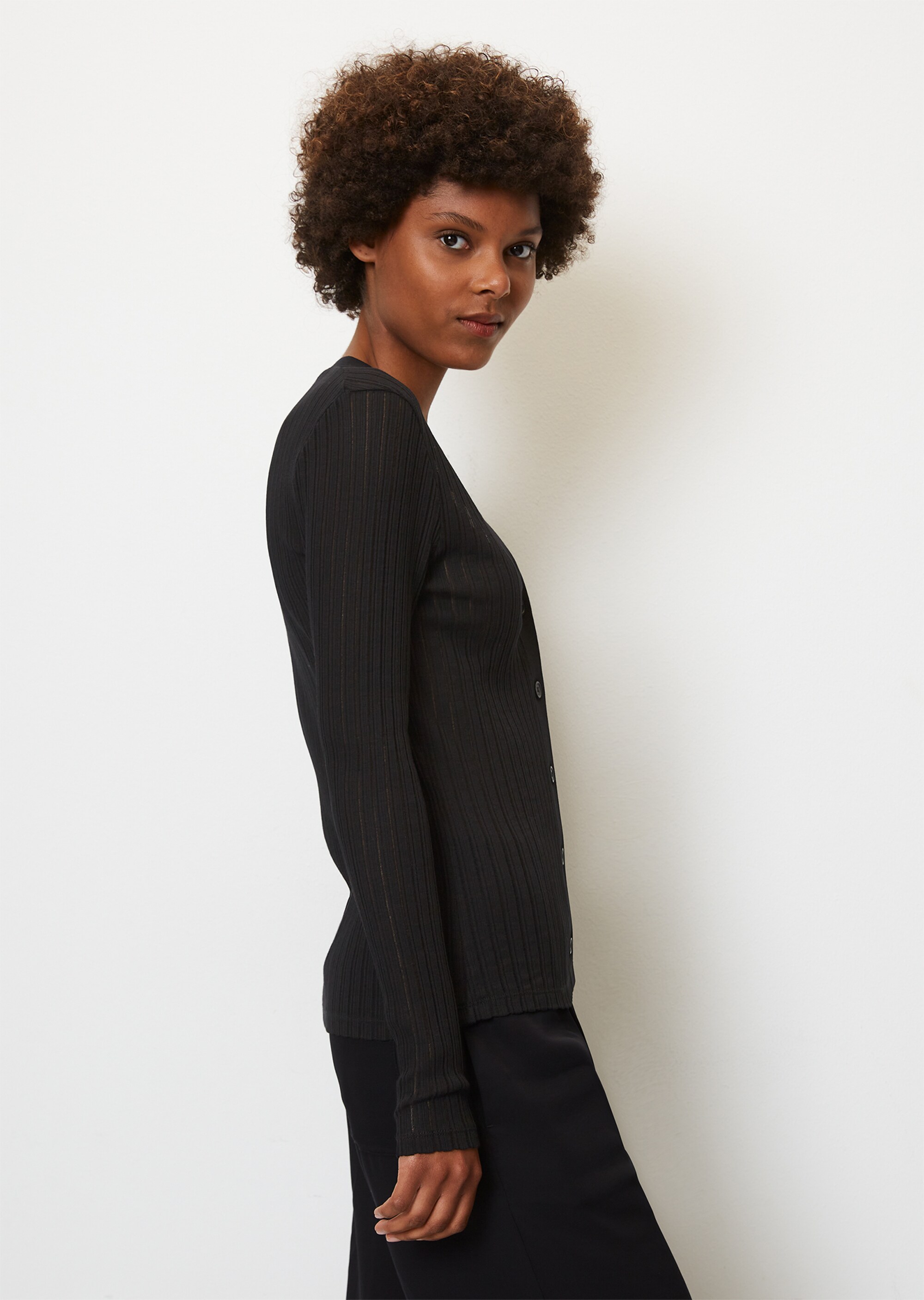 Pointelle-Jersey-V-Neck-Cardigan aus reiner Bio-Baumwolle