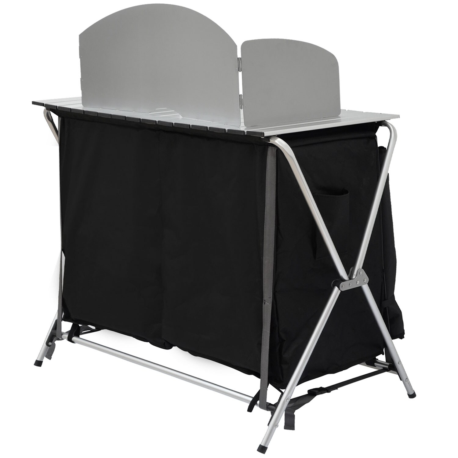 Camping-Küche inkl Windschutz 90x48x115cm 3 Fächer Campingschrank faltbar Kocher