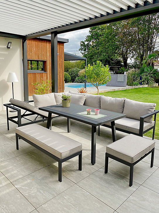 Ensemble détente et repas 9 personnes Antalya DCB Garden beige et gris anthracite