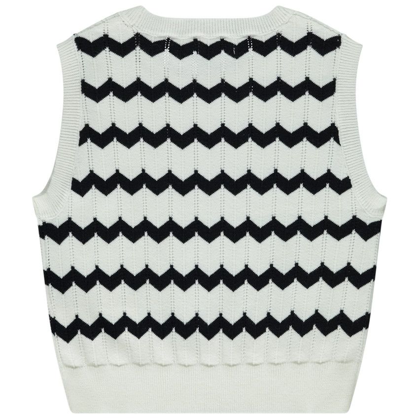 Pull sans manches en tricot ajouré motif zigzags pour fille - Ecru