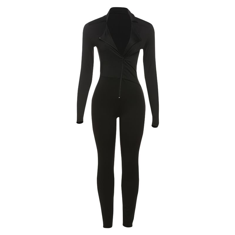 HERMITAKH - Skinny jumpsuit met lange mouwen, kraag en ritssluiting