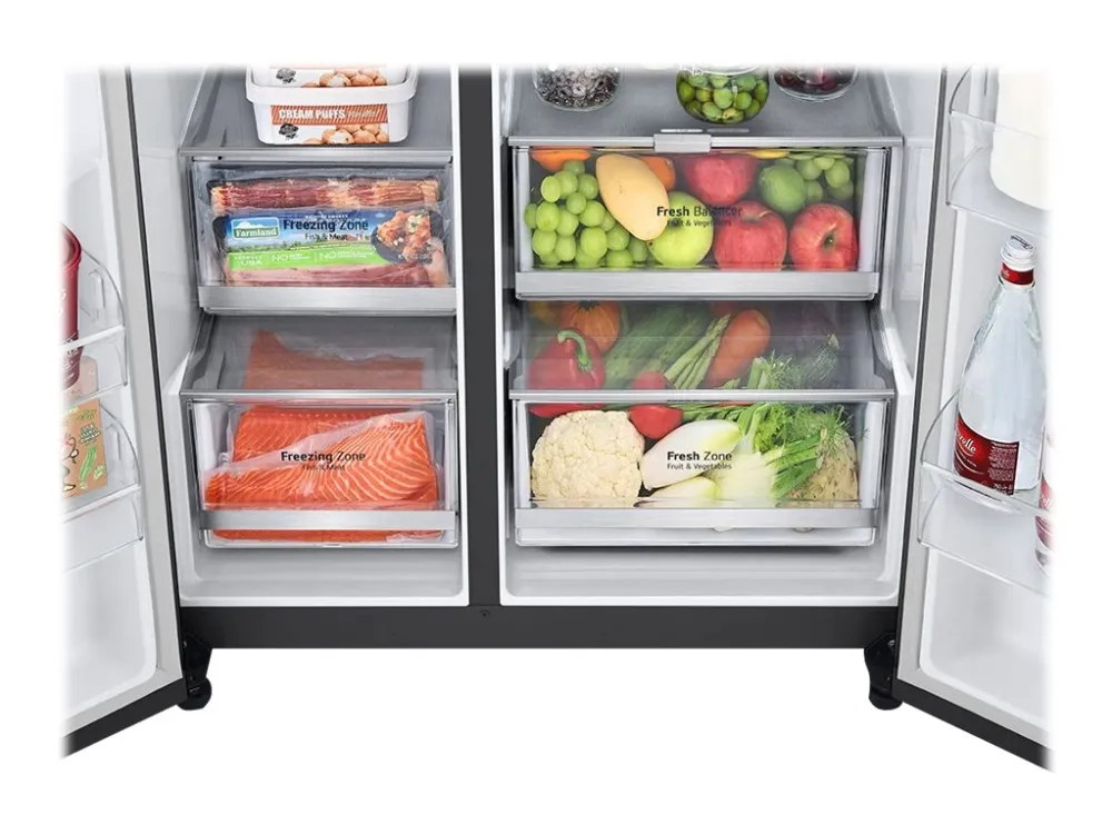 LG GSXV90MCAE - Køleskab/fryser - side ved side med vanddispenser, isdispenser - Wi-Fi - bredde: 91.3 cm - dybde: 73.5 cm - højde: 179 cm - 635 liter - Klasse E - kulsort