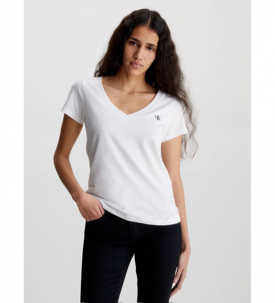 Camiseta Calvin Klein Jeans Slim Fit com Decote em V, Branca