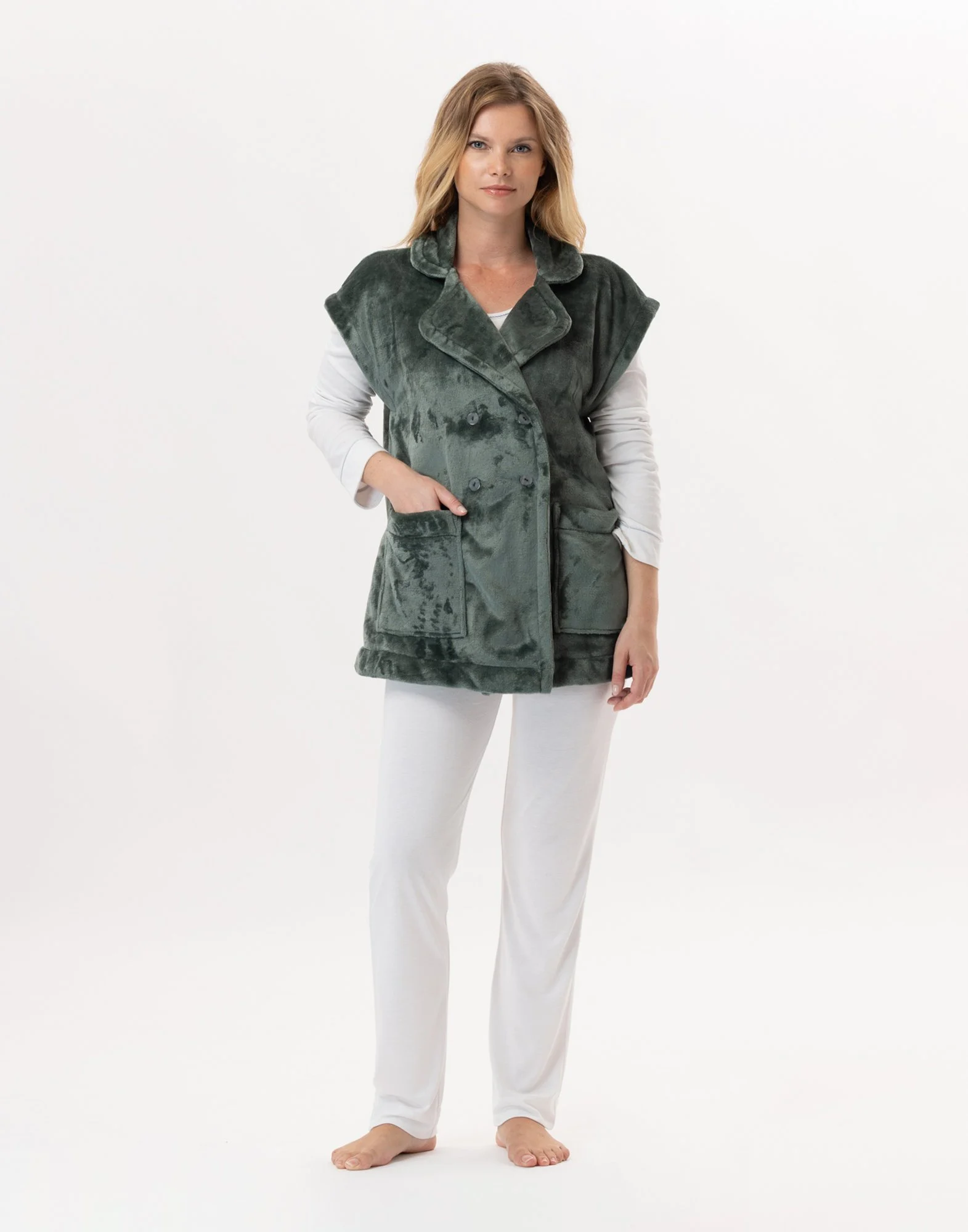 ESSENTIEL 876 - Veste en peluche flanelle | Vert