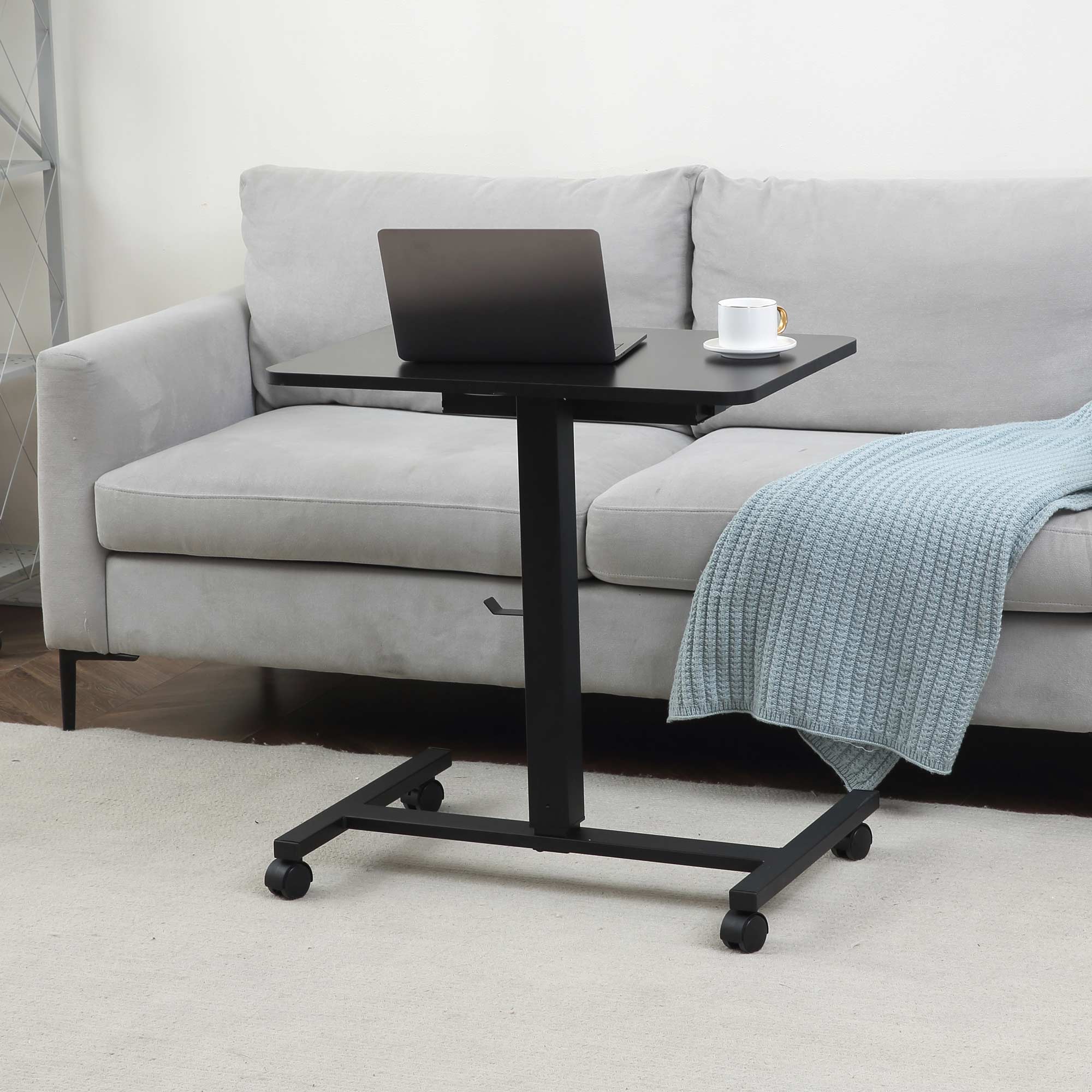 Makika Stehpult / Laptoptisch höhenverstellbar mit Rollen und Schublade in Schwarz