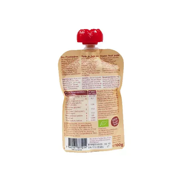 Garrafa de água Holle Organic Banana Apple Mango Apricot 6m+ 100g