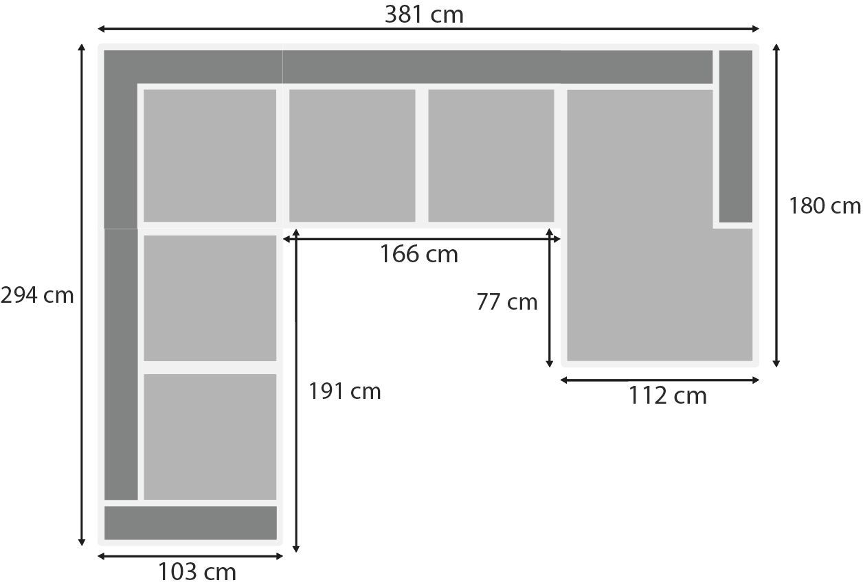 U bank stof Miami 01 Napels B381 x D294 x H87 cm