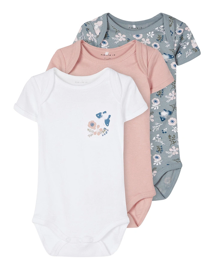 Kurzarm-Body NBFBODY – SUMMER 3er-Pack in mauve/grau/weiß