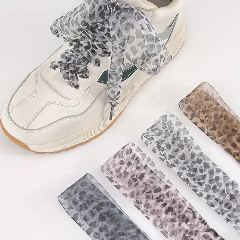 (1 Paar) 120cm Organza Schnürsenkel Fashion Schuhbändel Leopard Muster - Rosa / Schwarz
