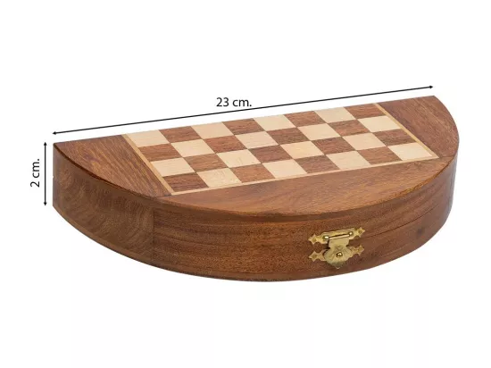 Échecs magnétiques avec boîte semi-ronde en bois marron d23x2h