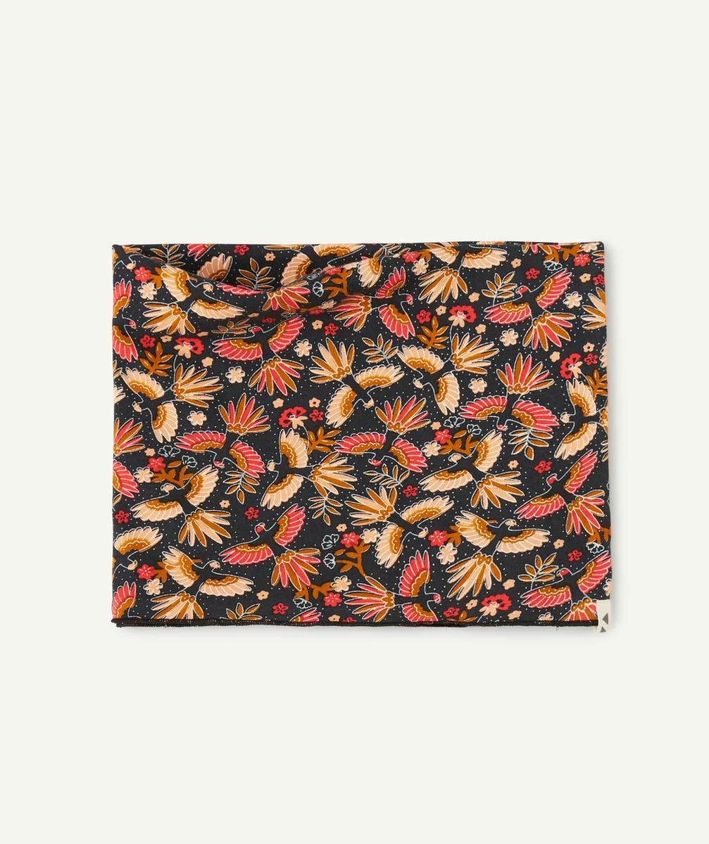 SNOOD FILLE EN COTON BIO NOIR AVEC IMPRIMÉ FLEURI