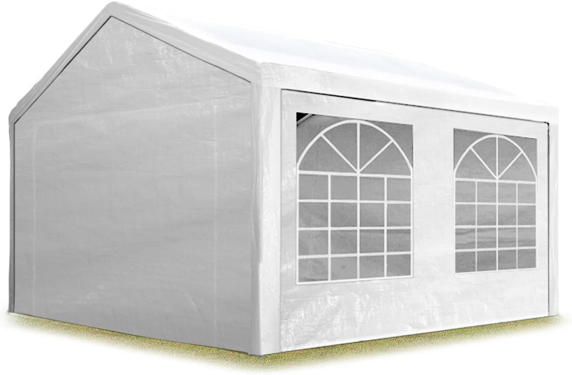 TOOLPORT Partyzelt Pavillon 4x5 m in weiß PE Plane 350 N Wasserdicht UV Schutz Festzelt Gartenzelt