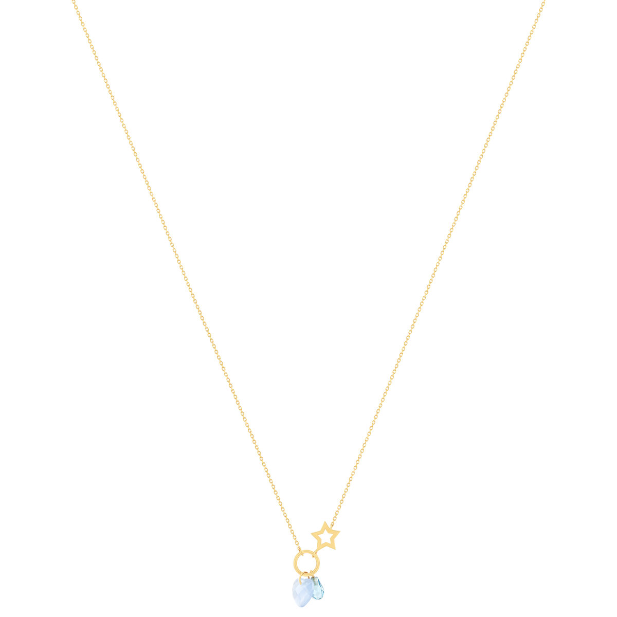 Collier or 375 jaune étoile et zirconias bleus 43cm