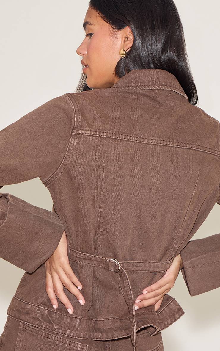 Marron Veste En Jean Cintrée Dos Avec Revers Retroussés