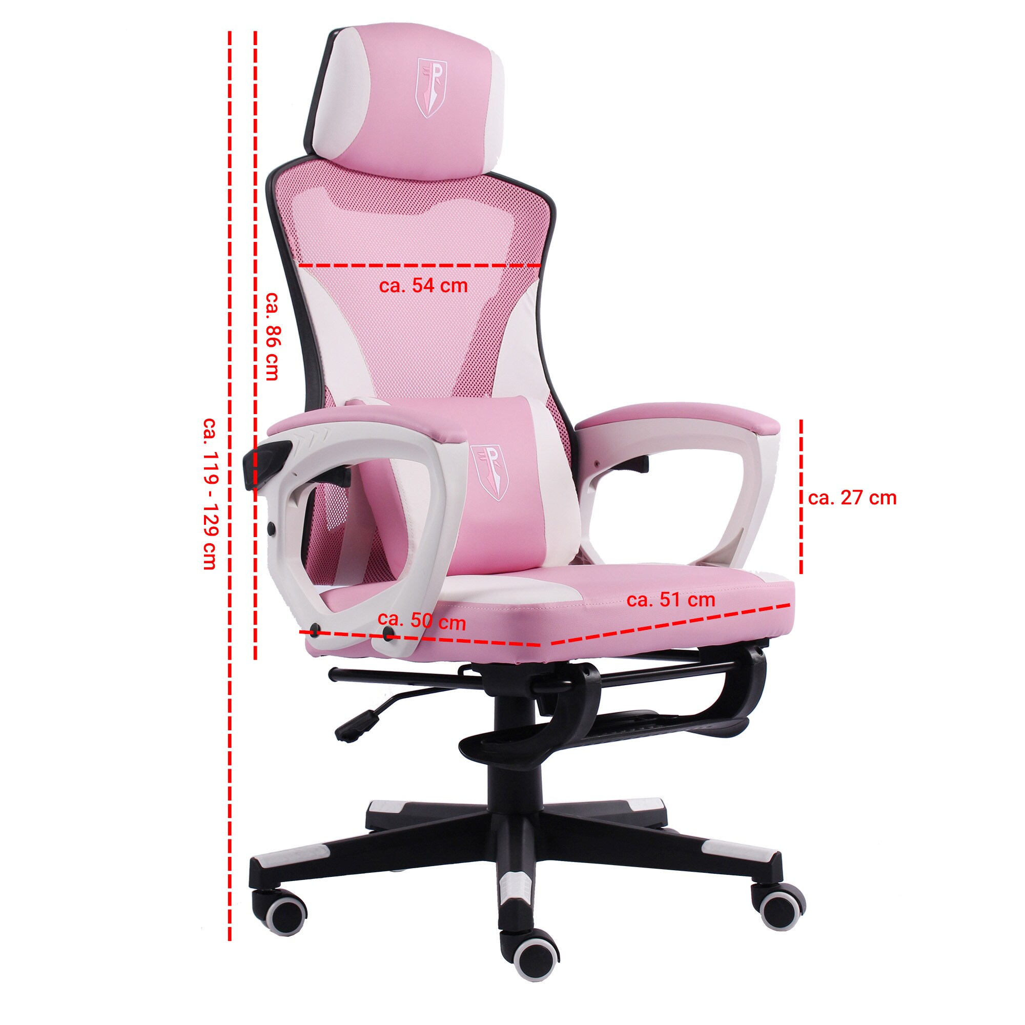 Gaming Stuhl im modernen Racing-Design mit einklappbarer Fußstütze - Gaming Chair mit flexiblen Armlehnen - ergonomischer Gaming Schreibtischstuhl mit extra Stützkissen