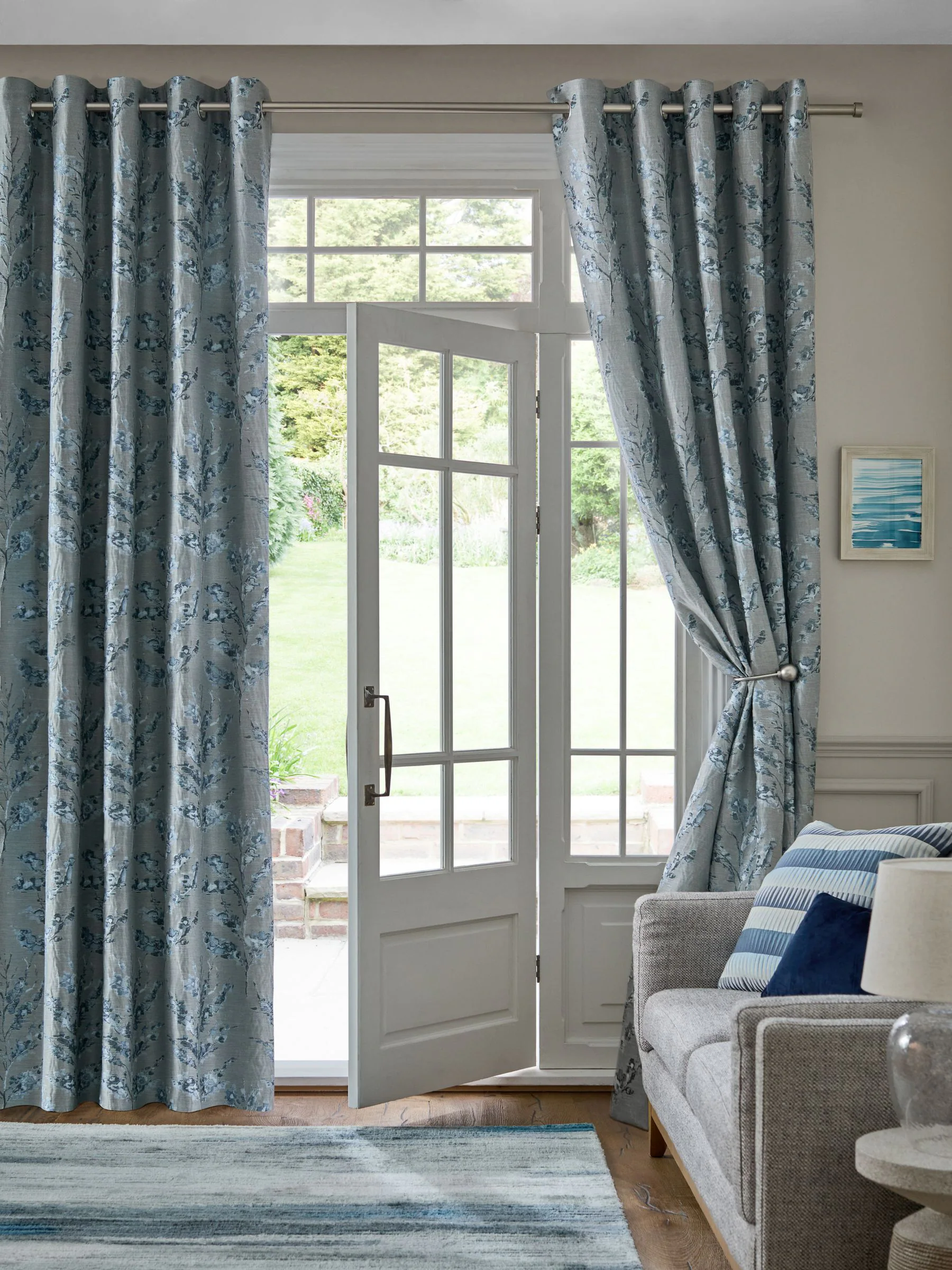 Floral Jacquard Eyelet Lined Curtains