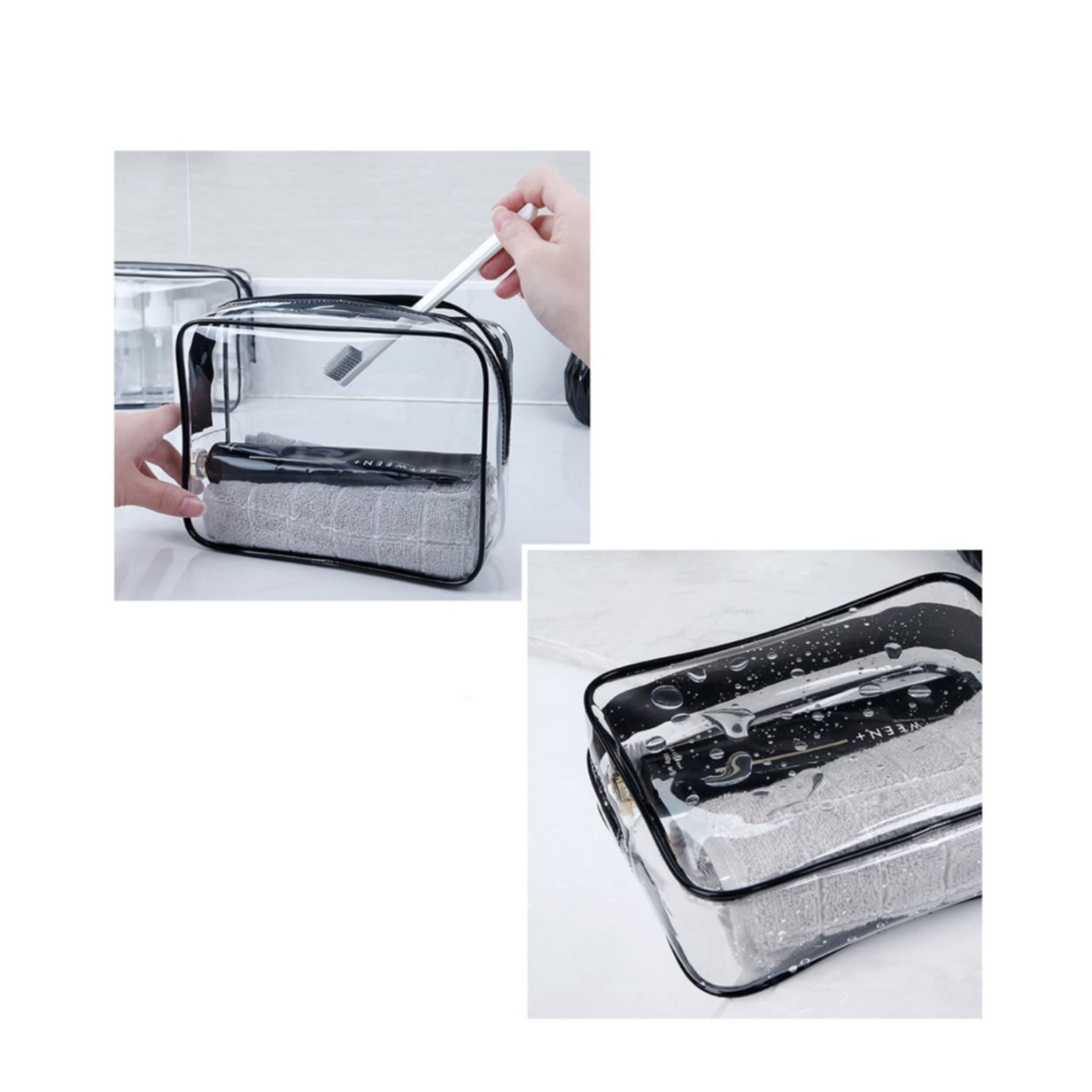 (205x150mm) Kosmetik Reise Necessaire Tasche Organizer Bag mit Reissverschluss - Transparent / Blau